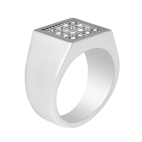 Image of Siver with Stone Steel Square Ring for Men Boys Rings in American Diamond Valentine Birthday Gifts Styish (SILVER) Jewellery