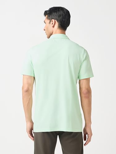 Image of TECHNOSPORT Men's Solid Slim Fit Polo Collar T-Shirt COTFLEX Half Sleeve Button Polyester for Gym Running Workout UPF50+ Anti Odour