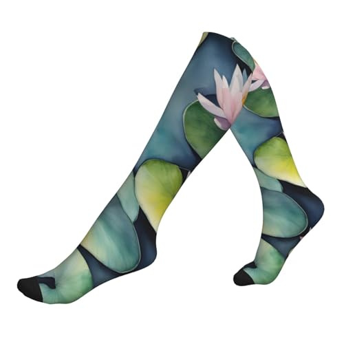 Longzehao Black Lily Pads Print Compression Socks for Women and Men,15-20 mmHg is Best Support for Athletic sports