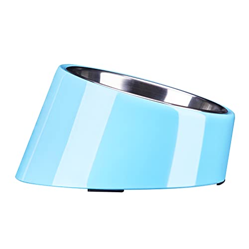 SuperDesign Ciotola inclinata a 15° per cani e gatti, ciotola inclinata per bulldog, ciotola per cani e gatti, antiscivolo e antigoccia, più facile da raggiungere il cibo M/1 tazza blu