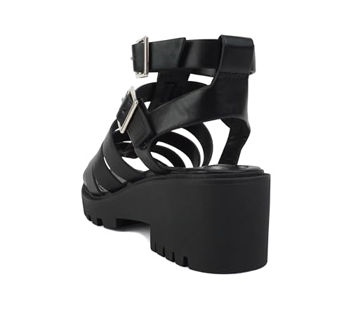 Soda “Rebirth” ~ Women Open Toe Fisherman Multi Strap Buckle Lug Sole Low Block Heeled Sandals3