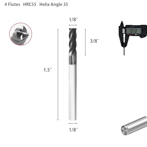 Image of 1 /8 inch End Mill Bits, Square Carbide End Mill with 4 Flutes,ALCrN Coated, HRC 55, Professional Router Bits for CNC & DIYes to Milling Alloy Steels /Hardened Steels (5Pcs)