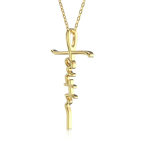 Fencci Solid 14K Yellow Gold Faith Cross Necklace For Women, Real Gold Crucifix Crosses Pendant Necklace Faith Jewelry Birthday Christmas Gifts #TOP4