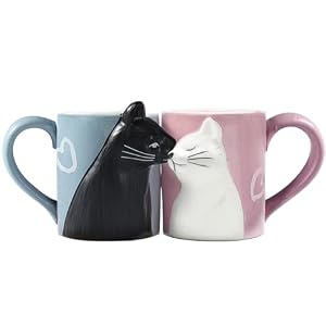 Couple Gifts Cute Kissing Cat Mug Matching Couples Stuff Ceramic Coffee Mugs for Wedding Gifts Anniversary Valentines Engagement Gifts for Couples Cat Lovers 12oz