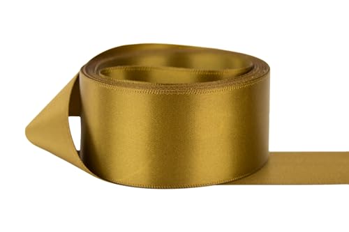 Image of Ribbon Bazaar Double Faced Satin - Premium Gloss Finish - 100% Polyester Ribbon for Gift Wrapping, Crafts, Scrapbooking, Hair Bow, Decorating & More - 1-1 /2 inch Antique Gold 5yd Spool