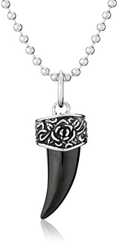 Stainless Steel Textured Tooth Pendant with Black Ion Plating - 22â€ - Menâ€™s