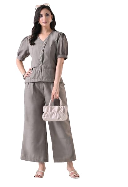 Brown Tailored Puff Sleeve Co-ord Set-image-13