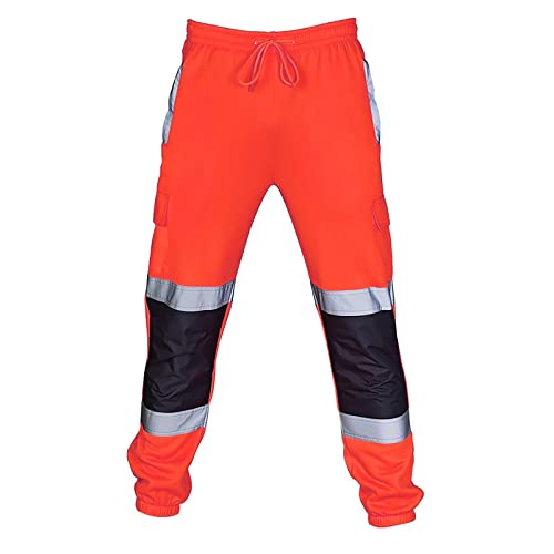 WENKOMG1 Men's Cargo Pants, Hi Vis Reflective Safety Construction Farming Work Athletic Joggers Sweatpant, S-4XL