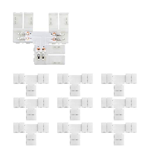 VARICART 2 Conector Pins 8mm Sin Soldar Tira LED, Tiras de un Solo Color Conductor Separador Rápido, No Hidrófugo para Tiras 3528 2835 335 – Forma T (Pack de 10)
