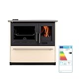 EIDER BIOMASA – Cocina de Leña con Horno Iron Steel – 10,08 kW – Calienta hasta 170 m³ – Medidas 89x61x85 cm – Estilo Tradicional – Color Crema – Eficiencia A+