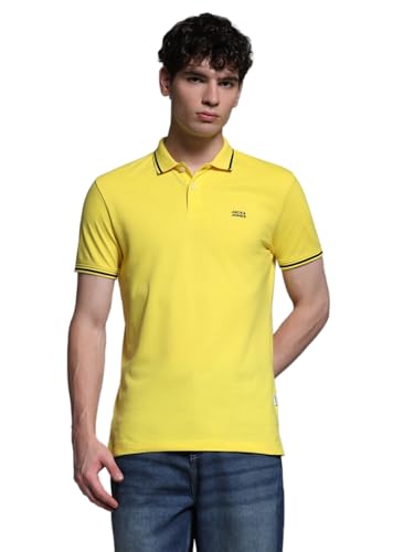 Image of Jack & Jones Men's Yellow Polo Collar Slim Fit T-Shirt