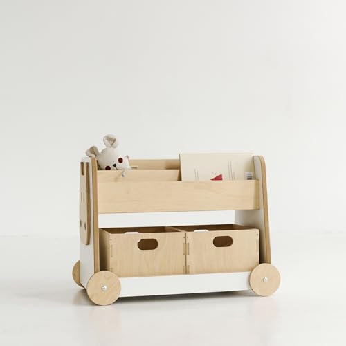 Babywood Estantería de Madera Con Ruedas | Segura Para Niños | Infantil Con 2 Cajas de Juguetes | Montessori | de Almacenamiento