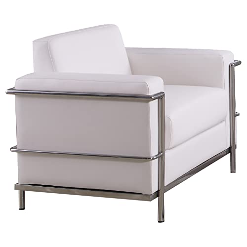 Sherry Modern Armchair with Chrome Frame, Faux Leather Upholstery, Cushioned Seat & Back, Contemporary Accent Chair for Living Room, Bedroom, or Office, Lounge Seating, Set of 1 (White)