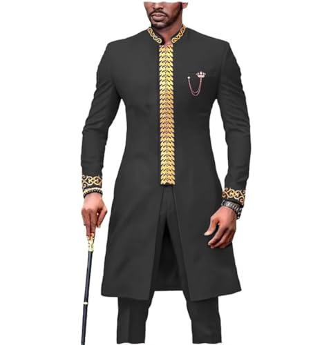 Men's Suit African Outfit 2 Piece Slim Fit Embroidery Ankara Blazer Formal Set Dashiki Clothing for Wedding Prom