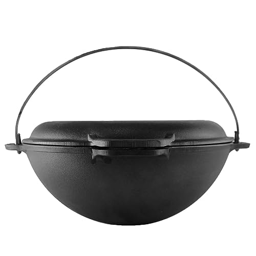 Uzbek-Kazan-Cast-Iron-125-Quarts-12-L-Cast-Iron-Dutch-Oven-Cast-Iron-Cookware-Set-Premium-Camping-Cookware-Dutch-Oven-Pot-with-Frying-Pan-Lid