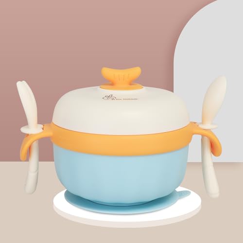 R for Rabbit Safe Feed Storage Baby Feeding Meal Bowl Set with Spoon and Fork for Baby | 304 Stainless Steel Multi-Functional Snack/Fruit Box 350 Gram Capacity (Blue)