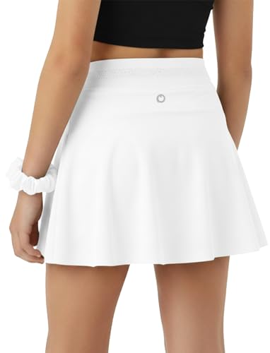 PATPAT Girls Tennis Skirt 2 in 1 Skort with Bamboo Viscose Shorts & Pocket Athletic Flowy Kids Uniform for Golf Dance Cheer Turbo White US10/M