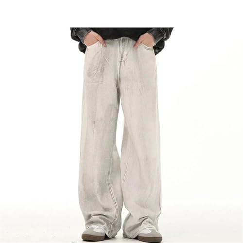 Men's Denim Pants Worn-Out Washing Jeans Straight Wide Leg Bottom Pant2