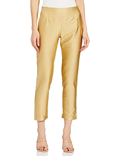 Image of Rangriti Gold Poly Cotton Slim Pants for Women