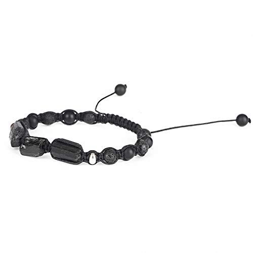 Image of Natural Rough Black Tourmaline Healing Stone Bead Matte Onyx Alternate Lava Nylon Rope Unisex Adjustable Macrame Energy Bracelet Lava N Matte Agate Unisex Adjustable