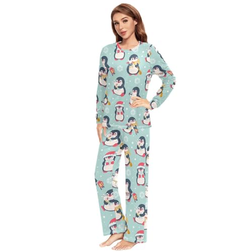 Couples Matching Pajama Sets Christmas Penguin Cartoon Two-piece Long Sleeve Sleepwear for Men & Women XXS-XXL3