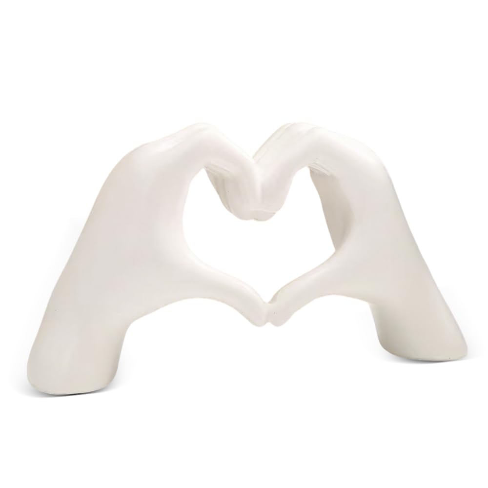 RNPKZ Heart Hands Sculpture, 13.8x7.8x3CM Modern Love Finger Statue, Hand Love Gesture Sculpture for Living Room Bedroom Bookshelf Mantle Desk Decoration, Gift for Women Men Girls Mom Bestie (White)