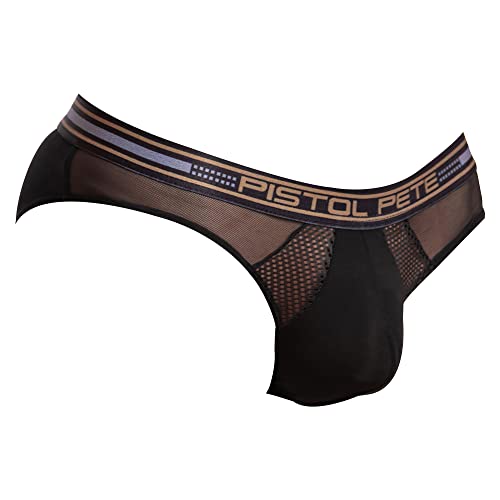 Pistol Pete Mens Sexy Bikini Fashionable Thong Bulge Pouch Side Mesh Comfy Jockstarp Extreme Brief Underwear Black
