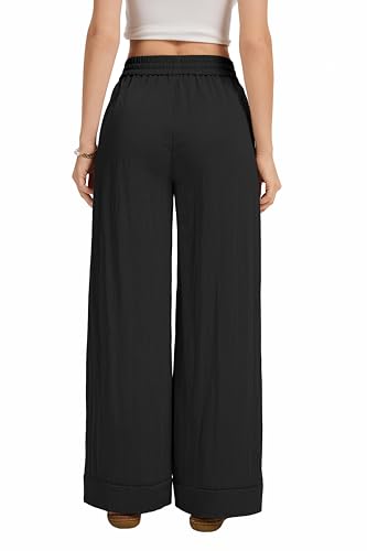 Image of KICZOY Women Flowy Pants Drawstring Waist Wide Leg Palazzo Beach Pants Loose Fit with Pockets