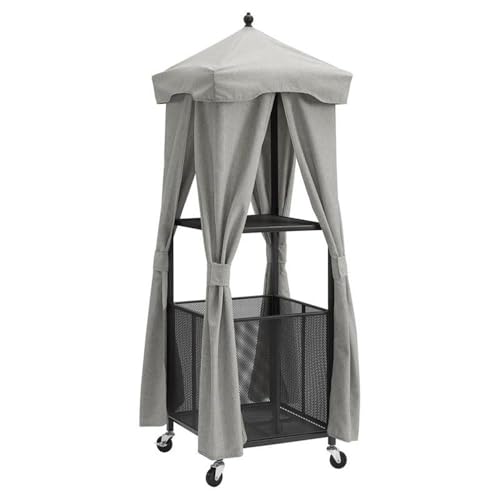 Pemberly Row Modern Outdoor Towel Valet, Matte Black and Gray Finish, 76.5' H x 26.25' W x 26.25' D, Powder-Coated Steel Frame with Polyester Cover, Mobile Poolside Storage for Towels and Toys