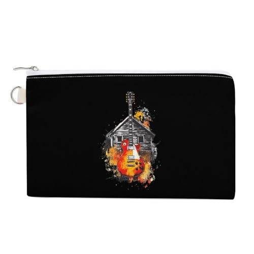 A Guitar House Fashion Coin Purse Change Makeup Bag Canvas Pencil Pouch Travel