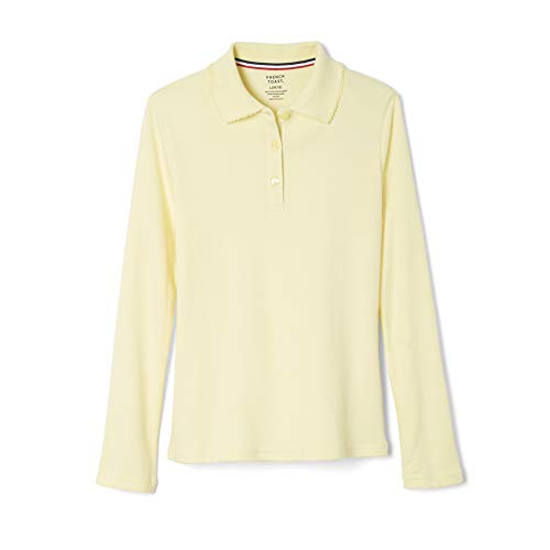 Image of French Toast Little Girls' Long Sleeve Interlock Polo with Picot Collar, Yellow, 6X