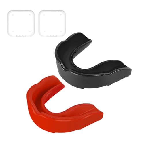 Flintronic Protector Bucal Deportivo Adultos, 2Pcs Protector Bucal Deportivo para Respiración Ideal, para Artes Marciales, MMA, Boxeo, Kickboxing, Fútbol, Hockey (Negro Rojo)