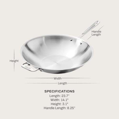 Image of All-Clad D3 Stainless Steel 14 inch Wok Pan- Made in the USA- The Original Bonded Professional Cookware- Oven Safe & Induction Compatible