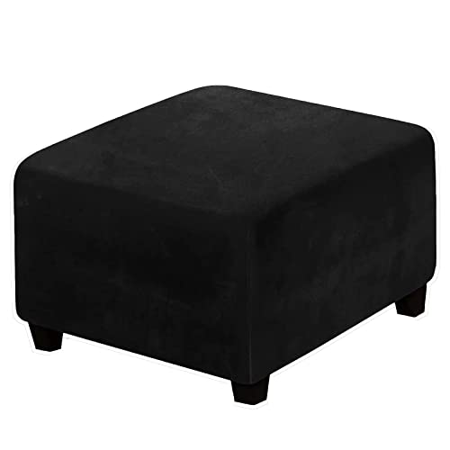Funda otomana de terciopelo elástica cuadrada para reposapiés, funda gruesa y cálida para sala de estar, dormitorio, color negro, talla M