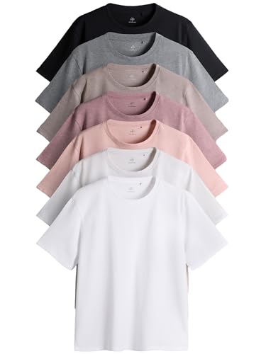 Photo de THE SET Femme T-Shirt Essential, Lot de 7 Black/Brown/Taupe/Pink/Light Pink/Cream/White XS
