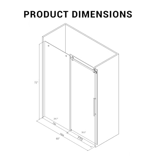 Image of Modern 60 inch w x 76 inch h (10Mm) Frameless Double Sliding Shower Door, Tempered Glass Shower Doors, Easy Installation for Walk-in Showers, Square Tube Nickel Brushed