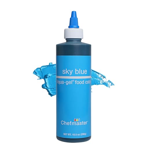 Chefmaster Sky Blue Liqua-Gel® Food Coloring | Vibrant Color | Professional-Grade Dye for Icing, Frosting, Fondant | Baking &amp; Decorating | Fade-Resistant | Easy-to-Use | Made in USA | 10.5 oz