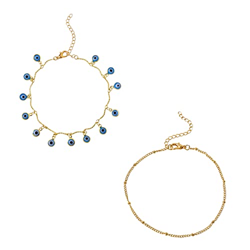 Image of Yellow Chimes Anklet For Women Gold Tone Multilayer Chain Evil Eye Studded Adjustable Anklet For Women and Girls