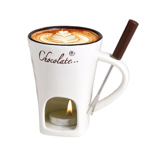 Taza de fondue de chocolate, fondue de queso, taza de fusión dulce con tenedor, pequeño calentador de mantequilla, para queso, frutas, postre, aperitivo, salsa, adultos, niños, chefs, fiesta familiar
