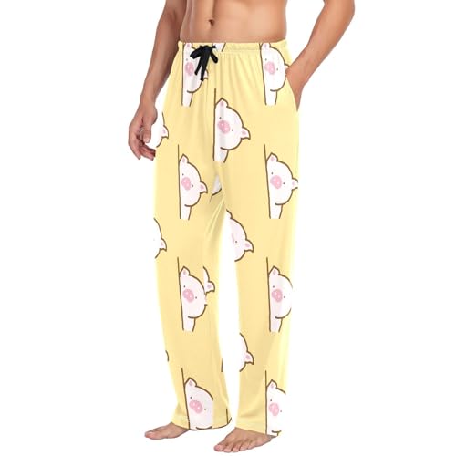 Pig on Yellow Mens Pajama Pants Mens Pj Pants Comfy Cotton Pj Long Pant for Men with Pockets Size S-XXL4
