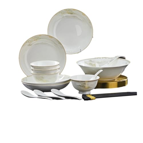 CENIAL こうおんこつじき ボウルとプレートを含む食器セット。中国模様の陶器製で、再利用可能、お手入れ簡単、耐久性があり、日常使いや家族の集まりに適しています,結婚、引っ越しプレゼント ? ? ? (大好河山の18の実用的な配置)