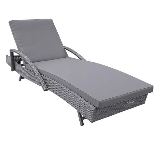 Panana Outdoor Rattan Sun Lounger Ergonomic Recliner Bed Lounge Sunlounger with Cushion Garden Wicker Daybed Furniture for Patio Poolside Conservatory