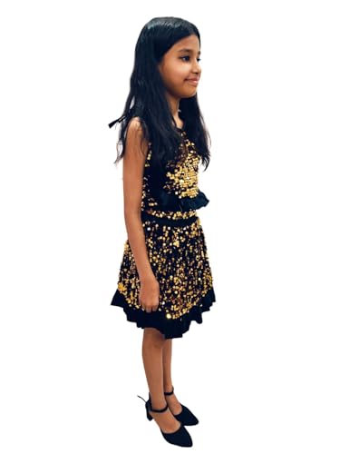 Image of BookMyCostume Western Dance Costume for Girls - Black & Golden Sequin Top and Skirt | Sleeveless Velvet Dress for Kids | Annual Day Dance Dresses & Fancy Dress for Stage Shows & Performances 4-5 Years