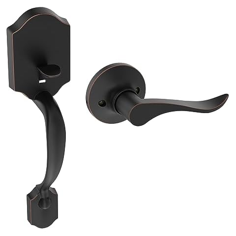 HOSOM Front Door Handle Set Exterior Door Handle No Lock with Reversible Lever, Entry Door Handleset for Right & Left-Handed Doors, Oil Rubbed Bronze Cover