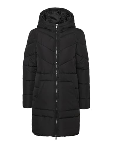 Noisy May Damen Lange Puffer Jacke | Warmer Stepp Wintermantel mit Kapuze | Wattierter Blouson NMDALCON, Farben:Schwarz, Größe:40