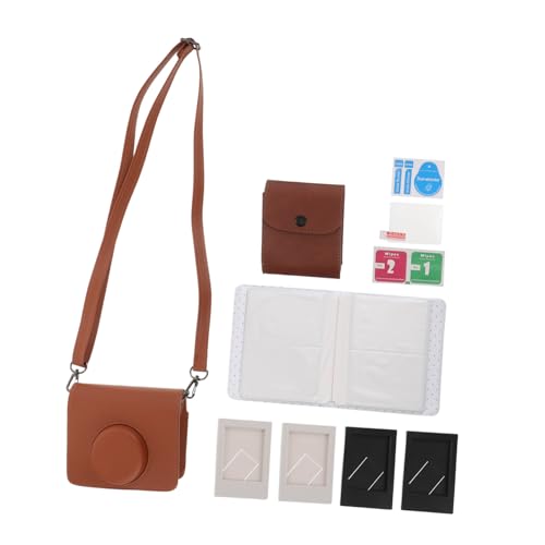 UTHCLO Estuche Protector para Mini Cámara PU con Correa Ajustable Protector de Pantalla de Cristal y Álbum de Fotos Compatible con Instax Mini Marrón