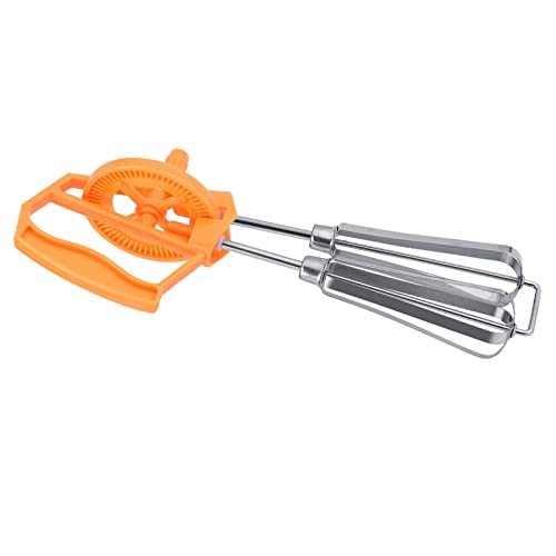 Egg Beater Stainless Steel Plastic Hand Crank Dual Effort Saving Manual Mixer Home Kitchen Cooking (Orange)