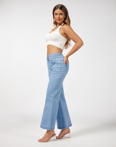 roswear Women's Wide Leg Petite Jeans High Waisted Stretchy Cropped Denim Pants3