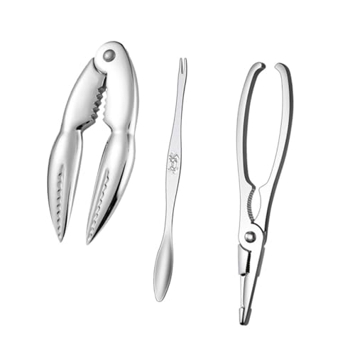 HIAKDOFT 3 Piezas Kit para Acero Inoxidable Herramientas para Comer Cangrejo con Pinzas y Pinchos Ergonómicos Diseño Portátil y Resistente para Patas de Cangrejo y Mariscos