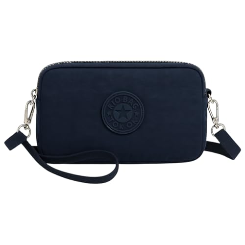 Bolsa Carteira Tiracolo Impermeável com 2 Alças – Transversal e de Mão, Compacta, com Zíper e Compartimentos, Ideal para Celular, Carteira, Passeios e Viagens (Azul)